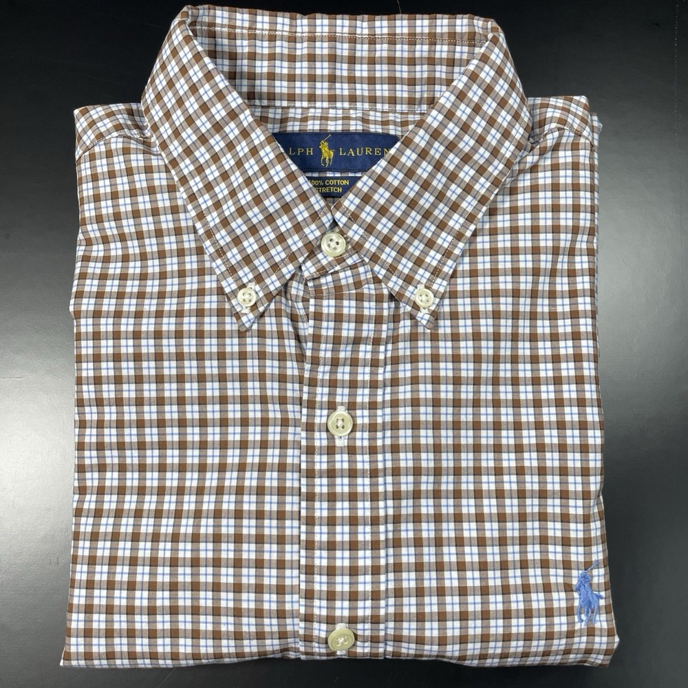 Ralph Lauren SlimFit Button Down Long Sleeve Mens Medium 100% Cotton Stretch